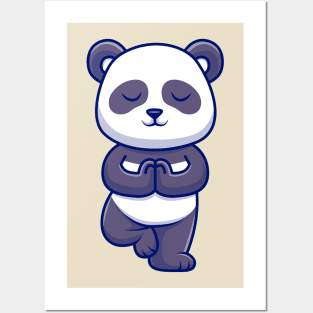 Cute Panda Meditating Yoga Cartoon Posters and Art